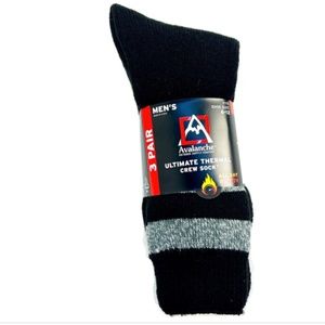 Avalanche Men's Ultimate Thermal Crew 3-Pair Socks Fits Shoe Sizes 6-12 Black